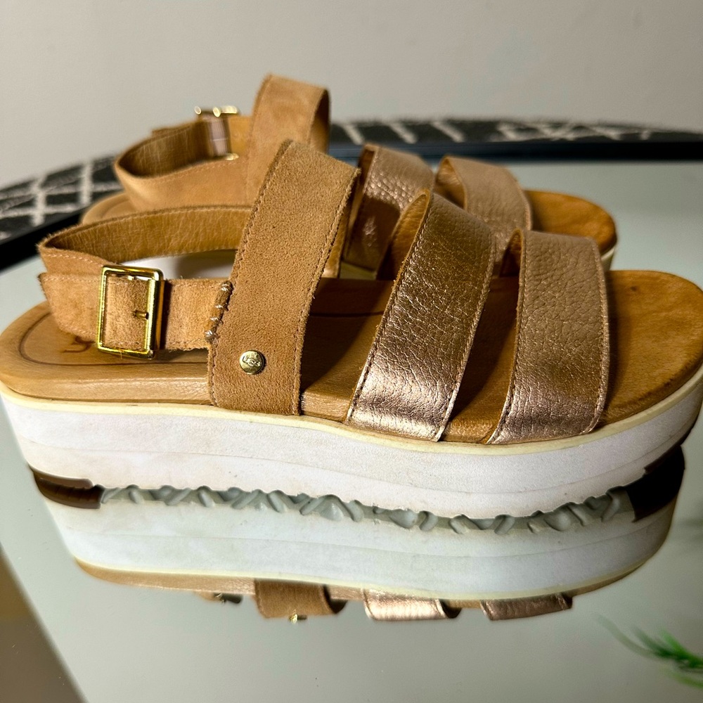 SOLD ALREADY -New ugg Braelynn Platform Sandal shoes metallic SZ 8 leather rose